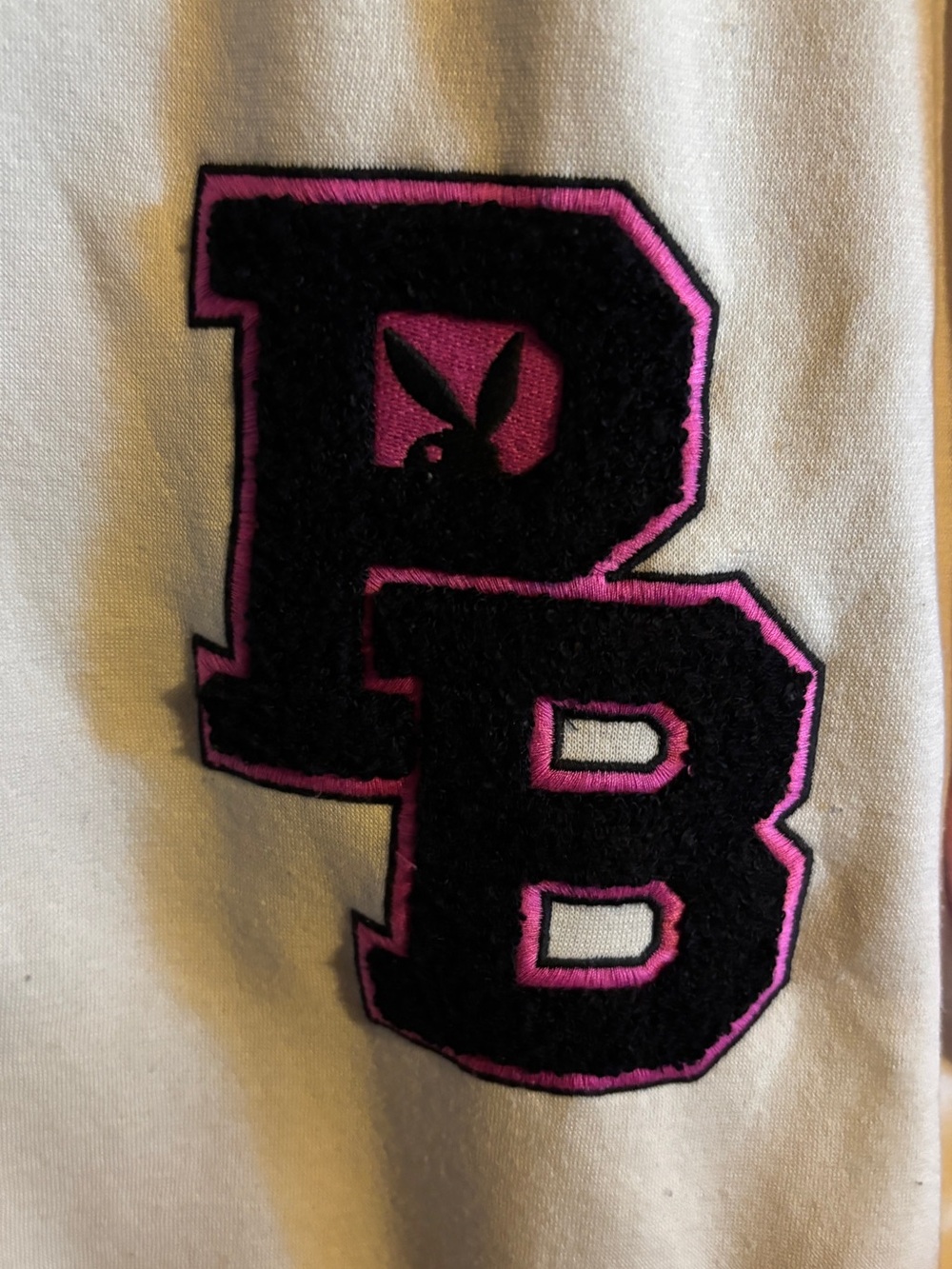 PLAYBOY Cream & Pink Letterman Jacket with Black Trim - Picture 3 of 6